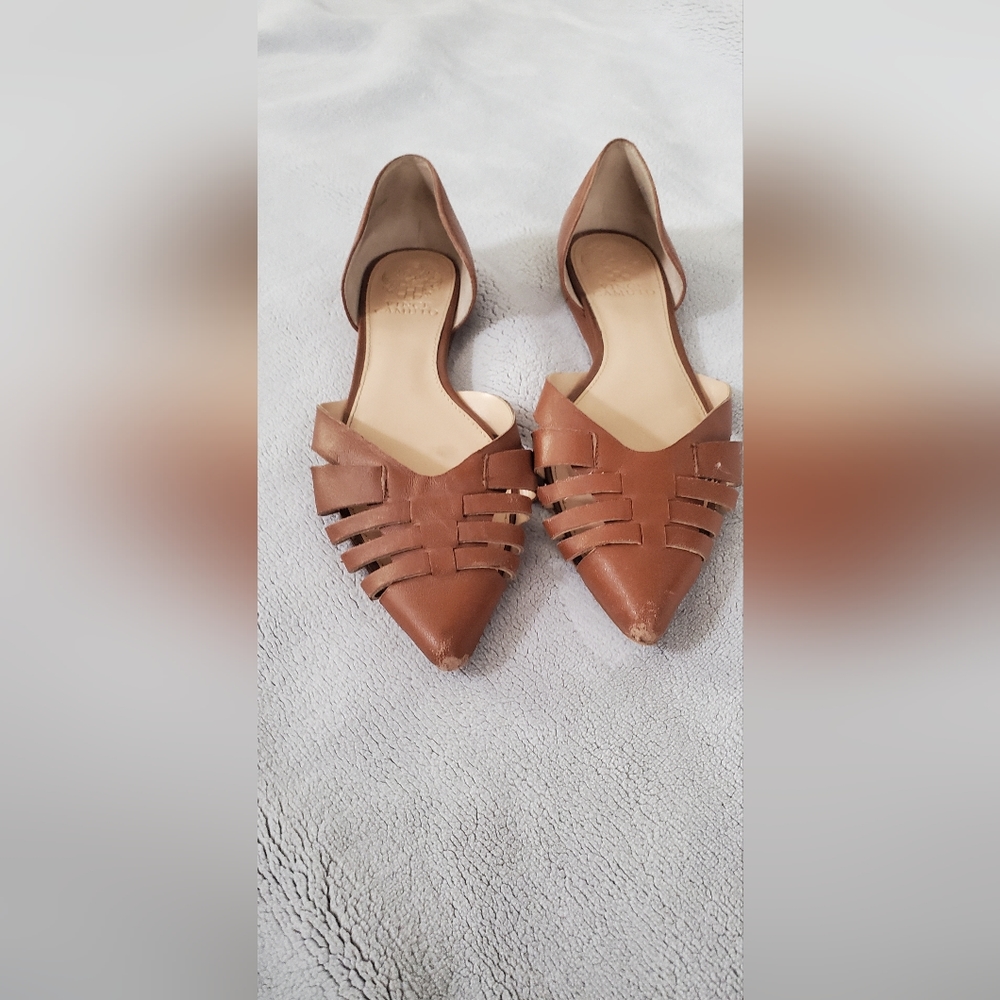 Vince Camuto "Hallie" Light brown leather woven flats, size 7.5